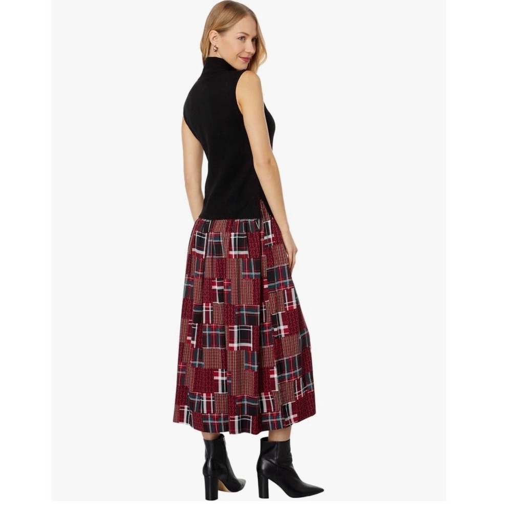 Tommy Hilfiger Plaid Patchwork Mock Neck Dress M Red Black Drop-Waist